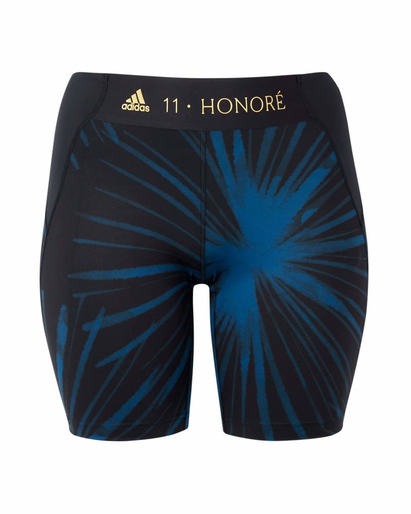 Front of a size 1X Adidas x 11 Honoré Short Leggings in Black/Tacste by Adidas x 11 Honoré. | dia_product_style_image_id:283139